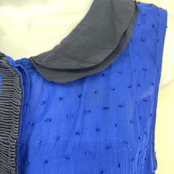 Anthropologie Postmark Sleeveless Collared Swiss Dot Royal Blue & Black SilkTop - Picture 2 of 8